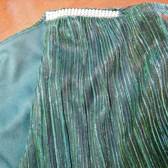 MSK Women's Blue Green Metallic V-Neck Balloon Waist Split Sleeve  Lined Sie L - Picture 8 of 12